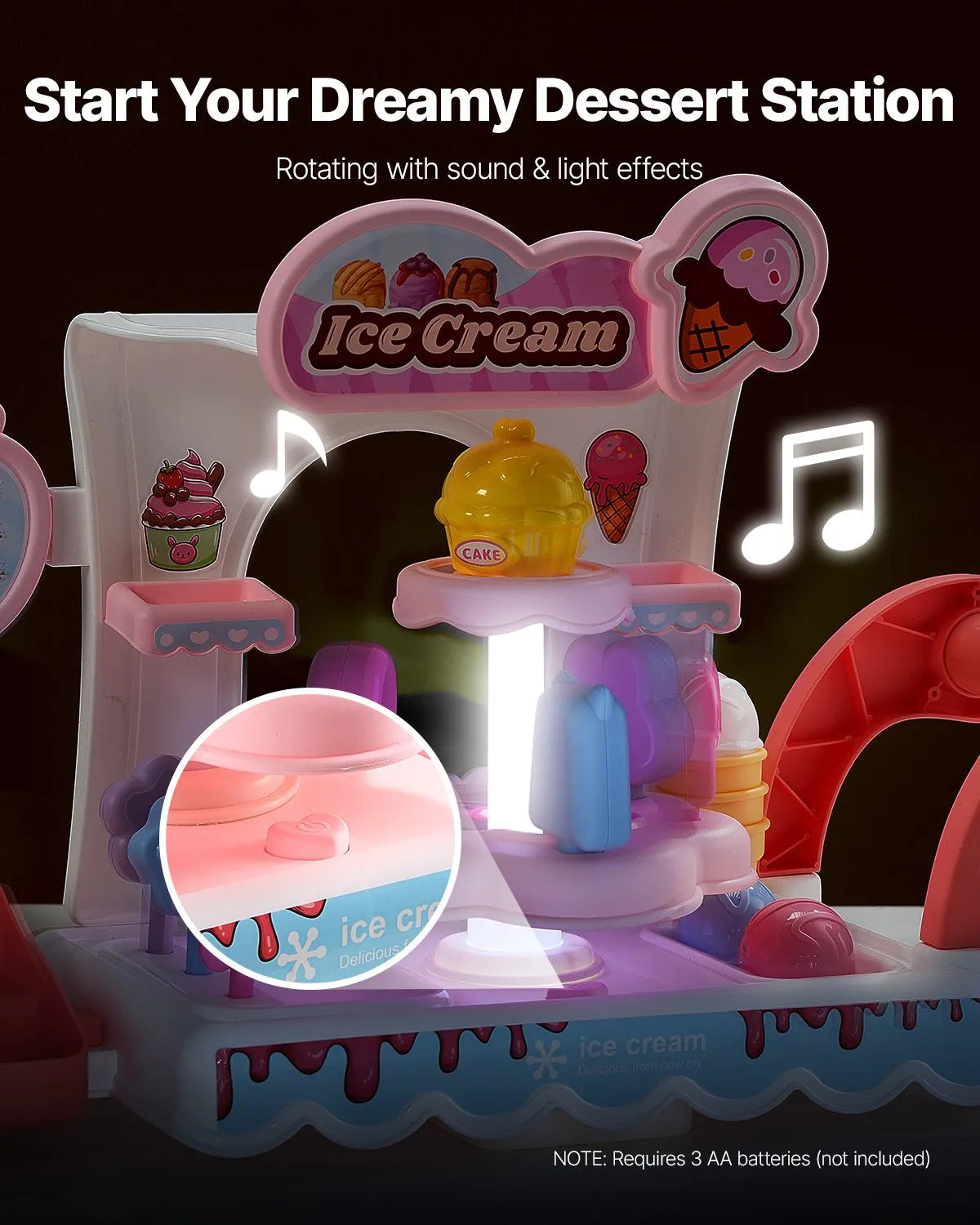 VEVOR Ice Cream Cart for Kids Pretend Play Ice Cream Shop for Kids Aged 3+ Pink