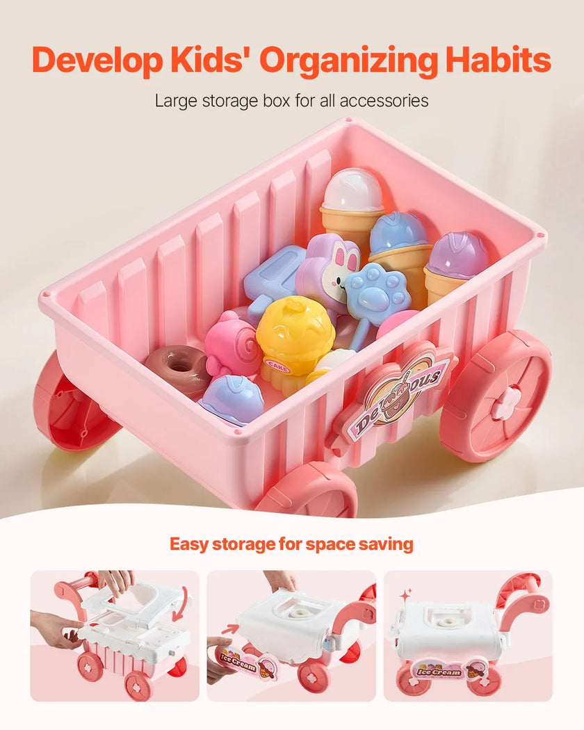 VEVOR Ice Cream Cart for Kids Pretend Play Ice Cream Shop for Kids Aged 3+ Pink