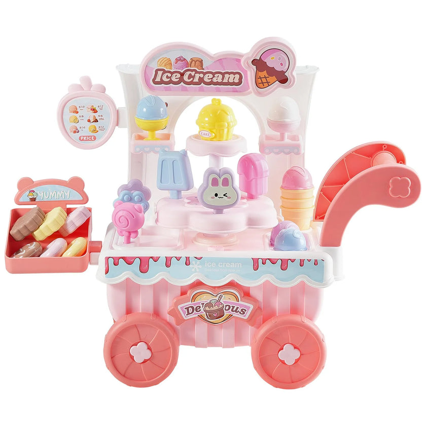 VEVOR Ice Cream Cart for Kids Pretend Play Ice Cream Shop for Kids Aged 3+ Pink