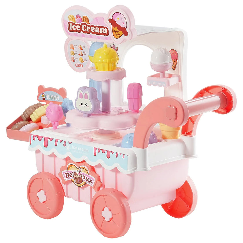 VEVOR Ice Cream Cart for Kids Pretend Play Ice Cream Shop for Kids Aged 3+ Pink