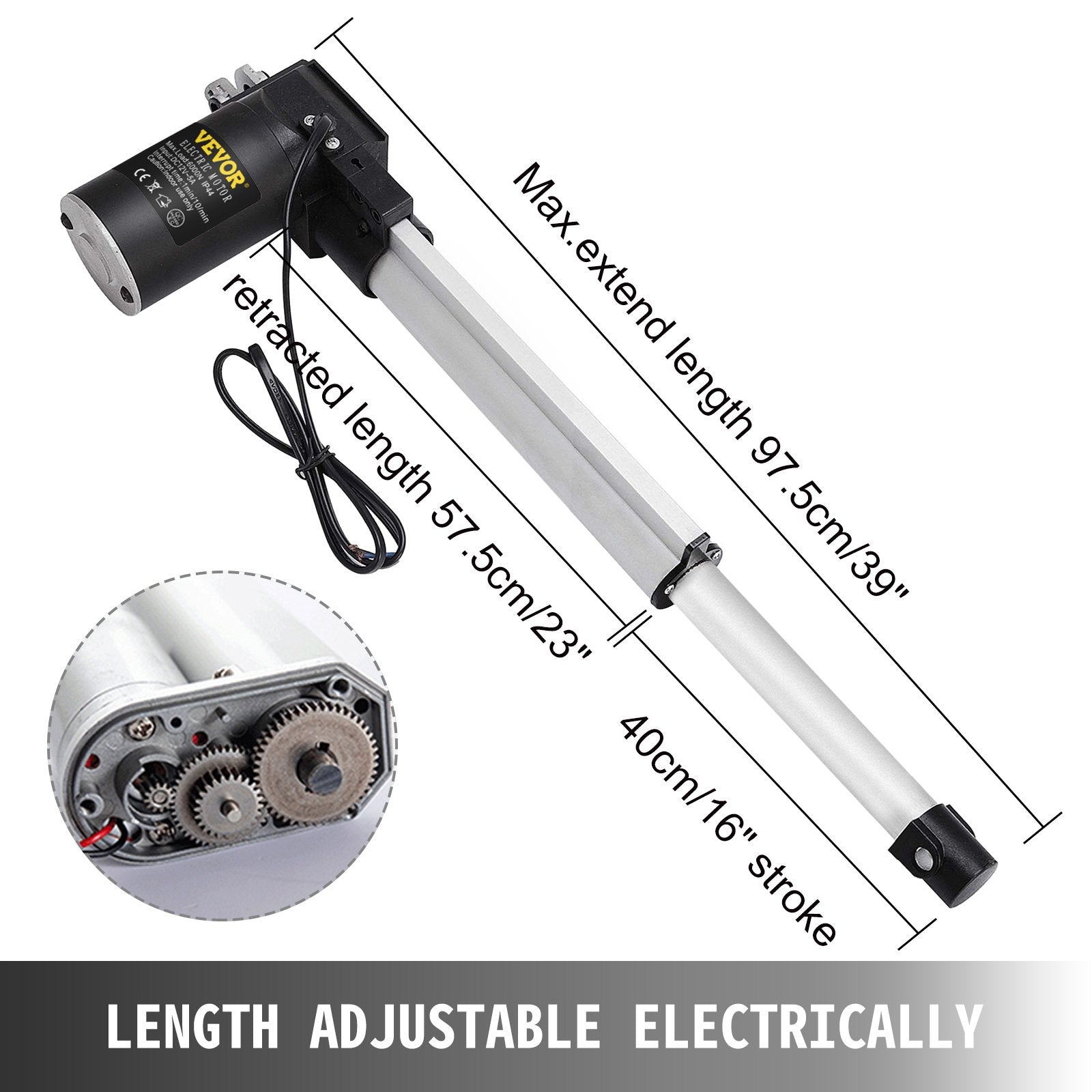 VEVOR 16 Inch Stroke Electric Actuators DC 12V with Mounting Bracket Heavy Duty 6000N/1320LB Actuators for Recliner TV Table Lift Massage Bed Electric Sofa