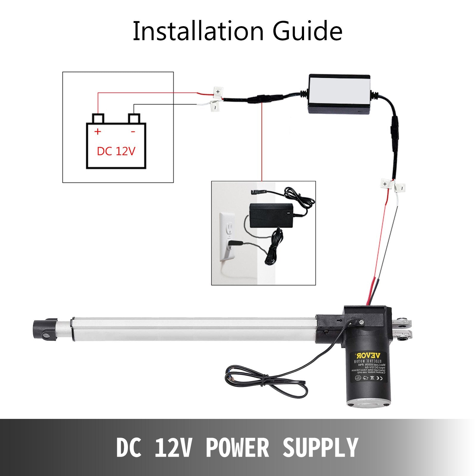 VEVOR 16 Inch Stroke Electric Actuators DC 12V with Mounting Bracket Heavy Duty 6000N/1320LB Actuators for Recliner TV Table Lift Massage Bed Electric Sofa