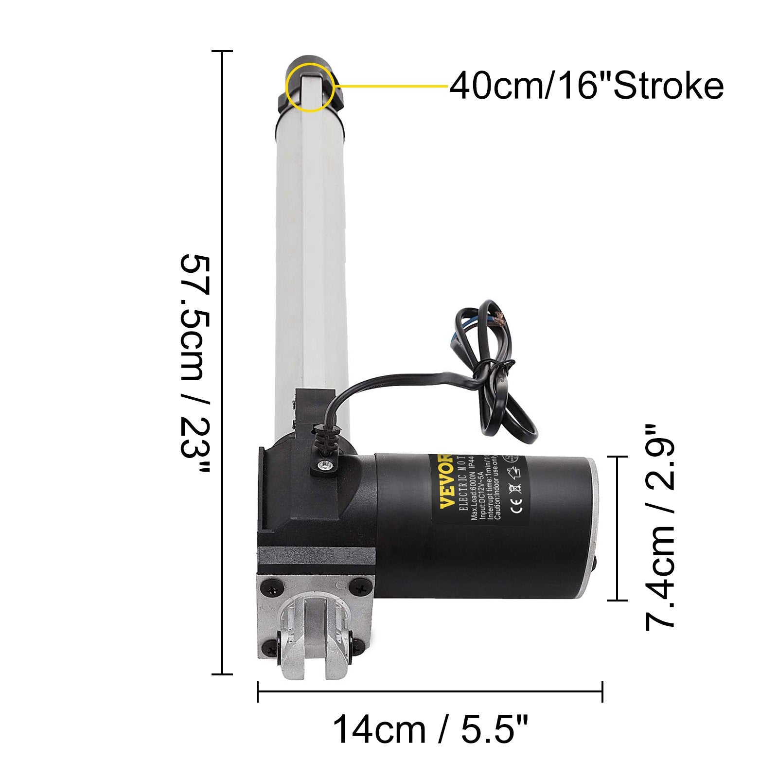 VEVOR 16 Inch Stroke Electric Actuators DC 12V with Mounting Bracket Heavy Duty 6000N/1320LB Actuators for Recliner TV Table Lift Massage Bed Electric Sofa