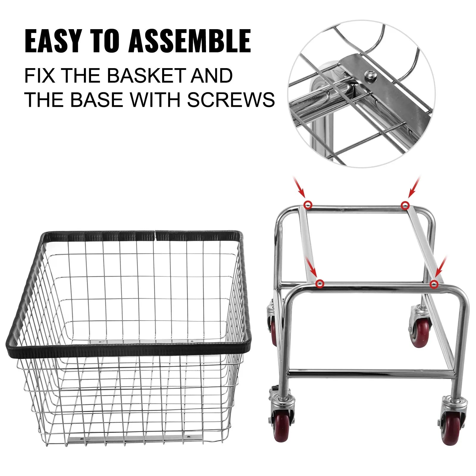 VEVOR Wire Laundry Cart, 2.5 Bushel Wire Laundry Basket with Wheels, 20''x15.7''x26'' Commercial Wire Laundry Basket Cart, Steel Frame with Chrome Finish, 4inch Casters, Wire Basket Cart For Laundry