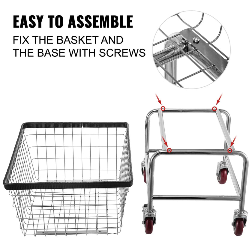 VEVOR Wire Laundry Cart, 2.5 Bushel Wire Laundry Basket with Wheels, 20''x15.7''x26'' Commercial Wire Laundry Basket Cart, Steel Frame with Chrome Finish, 4inch Casters, Wire Basket Cart For Laundry