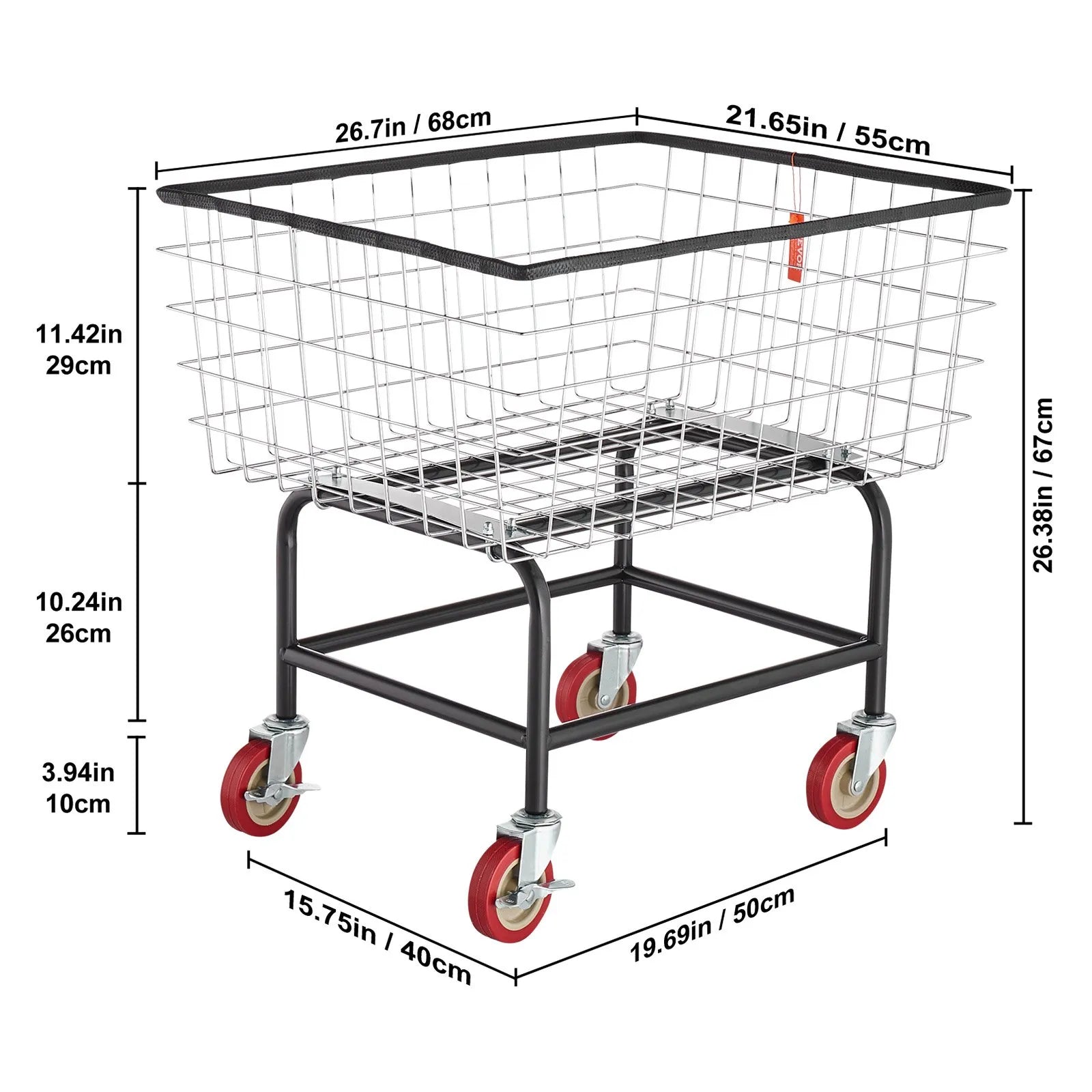 VEVOR Wire Laundry Cart, 2.5 Bushel Wire Laundry Basket with Wheels, 20''x15.7''x26'' Commercial Wire Laundry Basket Cart, Steel Frame with Chrome Finish, 4inch Casters, Wire Basket Cart For Laundry