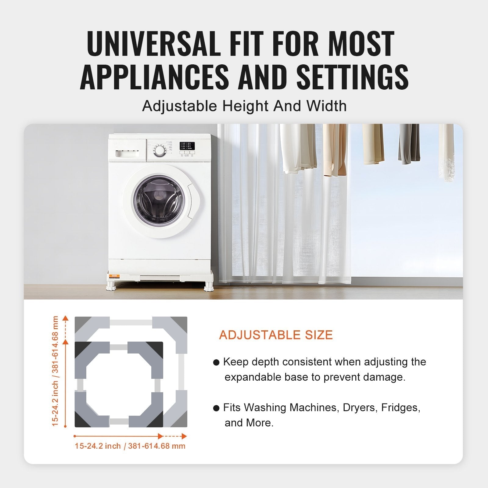 VEVOR Mini Fridge Stand Universal Laundry Pedestal, Adjustable with 4 Strong Feet, Washing Machine Base Multi-Functional for Washer And Dryer, 15