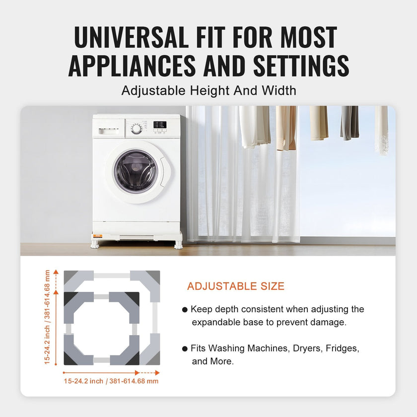 VEVOR Mini Fridge Stand Universal Laundry Pedestal, Adjustable with 4 Strong Feet, Washing Machine Base Multi-Functional for Washer And Dryer, 15