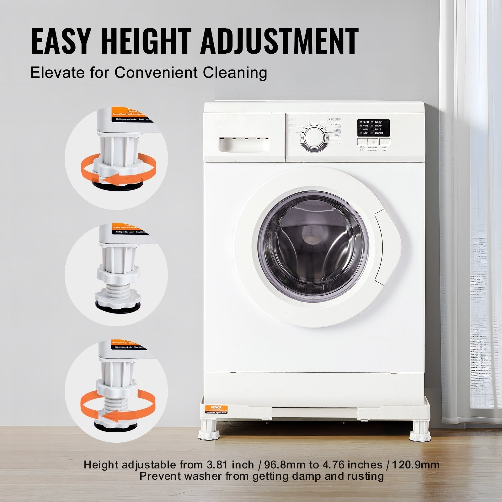 VEVOR Mini Fridge Stand Universal Laundry Pedestal, Adjustable Refrigerator Stand with 4 Strong Feet, Washing Machine Multi-Functional Base for Washer And Dryer, 16.3