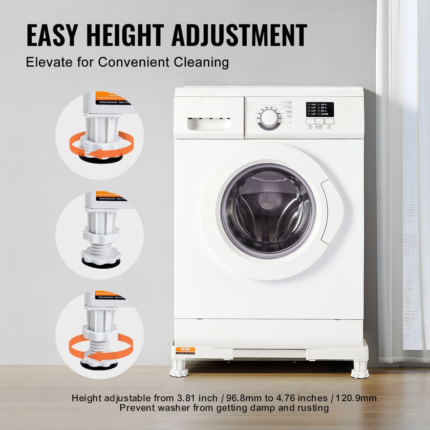 VEVOR Mini Fridge Stand Universal Laundry Pedestal, Adjustable Refrigerator Stand with 4 Strong Feet, Washing Machine Multi-Functional Base for Washer And Dryer, 16.3