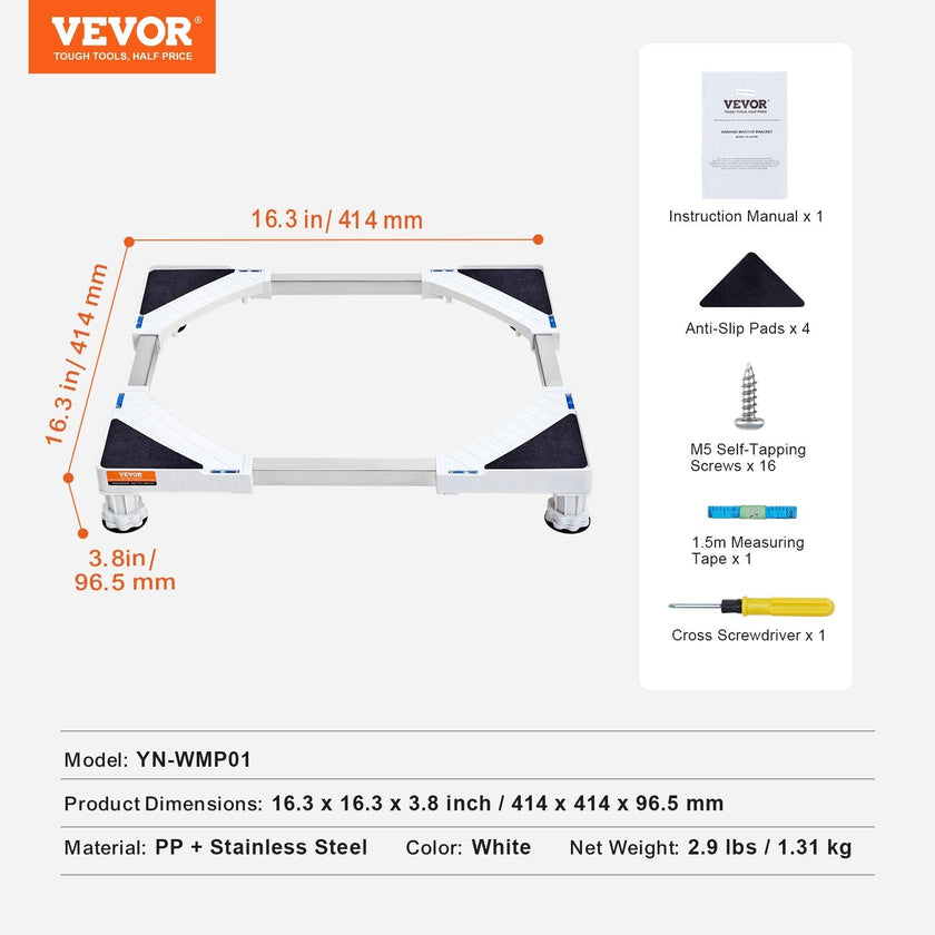 VEVOR Mini Fridge Stand Universal Laundry Pedestal, Adjustable Refrigerator Stand with 4 Strong Feet, Washing Machine Multi-Functional Base for Washer And Dryer, 16.3