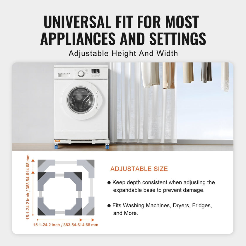 VEVOR Mini Fridge Stand Universal Laundry Pedestal, Adjustable Refrigerator Stand with Smooth Casters, Washing Machine Pedestal Multi-Functional Base for Washer And Dryer, 15