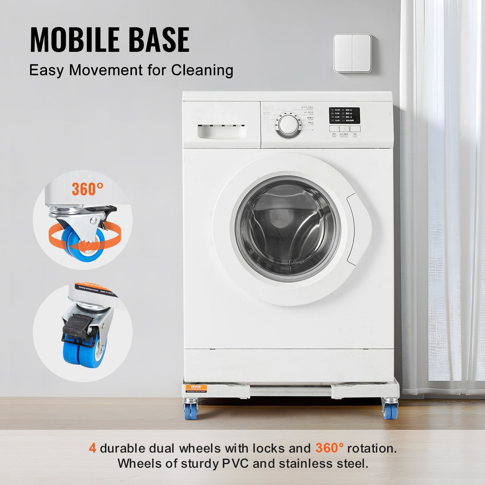 VEVOR Mini Fridge Stand Universal Laundry Pedestal, Adjustable Refrigerator Stand with Smooth Casters, Washing Machine Pedestal Multi-Functional Base for Washer And Dryer, 15