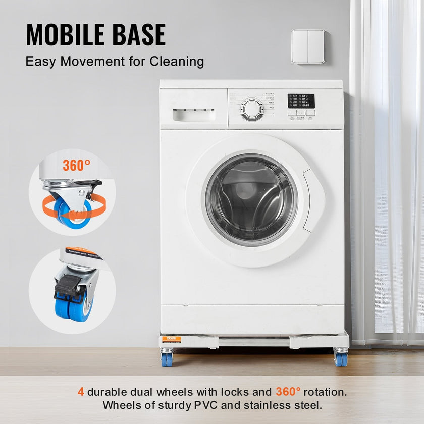 VEVOR Mini Fridge Stand Universal Laundry Pedestal, Adjustable Refrigerator Stand with Smooth Casters, Washing Machine Pedestal Multi-Functional Base for Washer And Dryer, 15