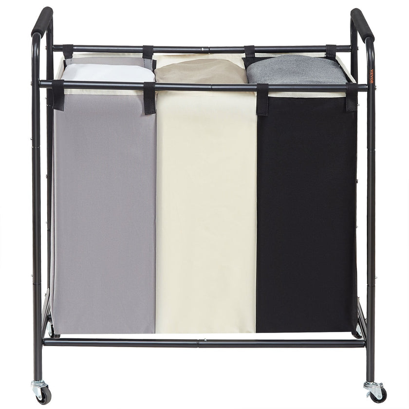 VEVOR 3-Section Laundry Basket, Heavy Duty Laundry Hamper Storage Organizer, Laundry Sorter Cart with Heavy Duty Lockable Wheels for Dirty Clothes in Laundry Room Bedroom