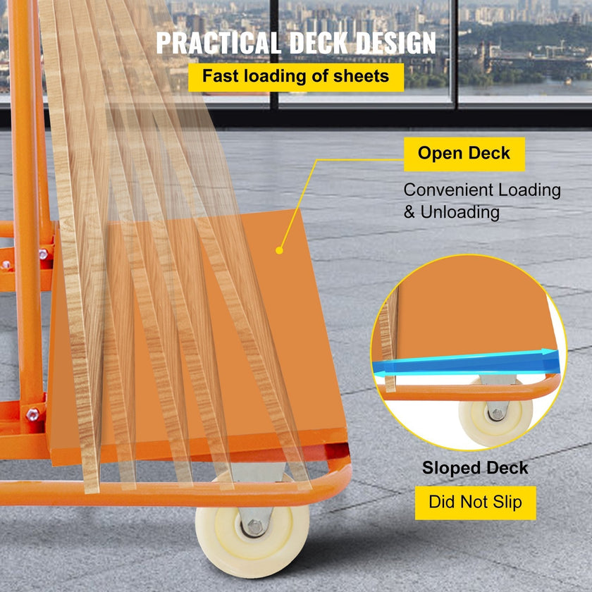 VEVOR Drywall Cart 1600LBS Load Capacity Drywall Cart Dolly Handling Sheetrock Sheet Panel Service Cart Heavy Duty Casters