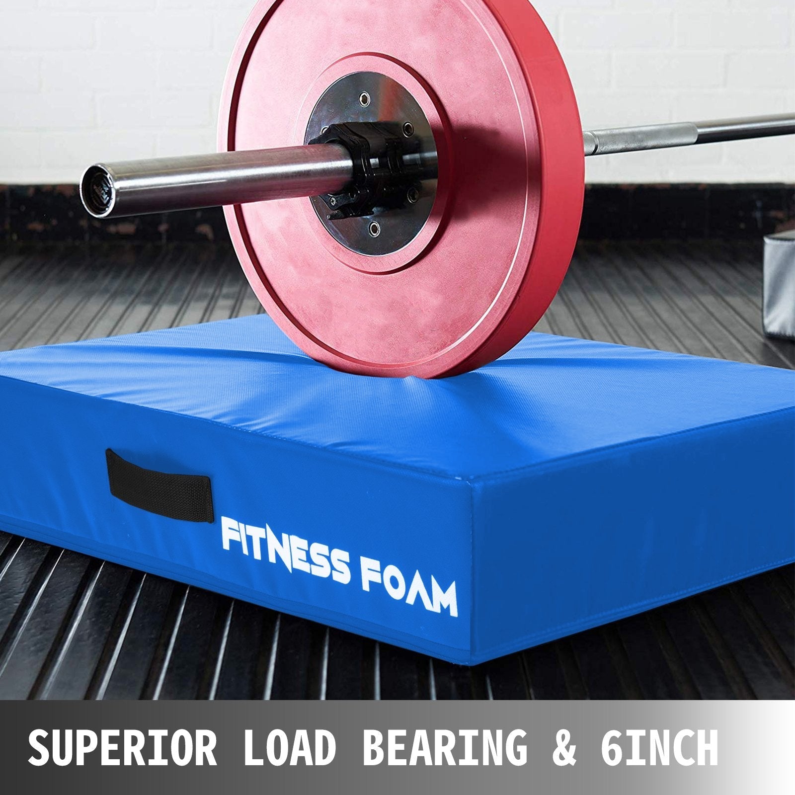 VEVOR 6 inch Barbell Crash Cushion Pads, Weightlifting Protector Falling Pads,Red/Blue/Black Cushioned Foam Mat,for Olympic Weightlifting,One Pair (Blue)