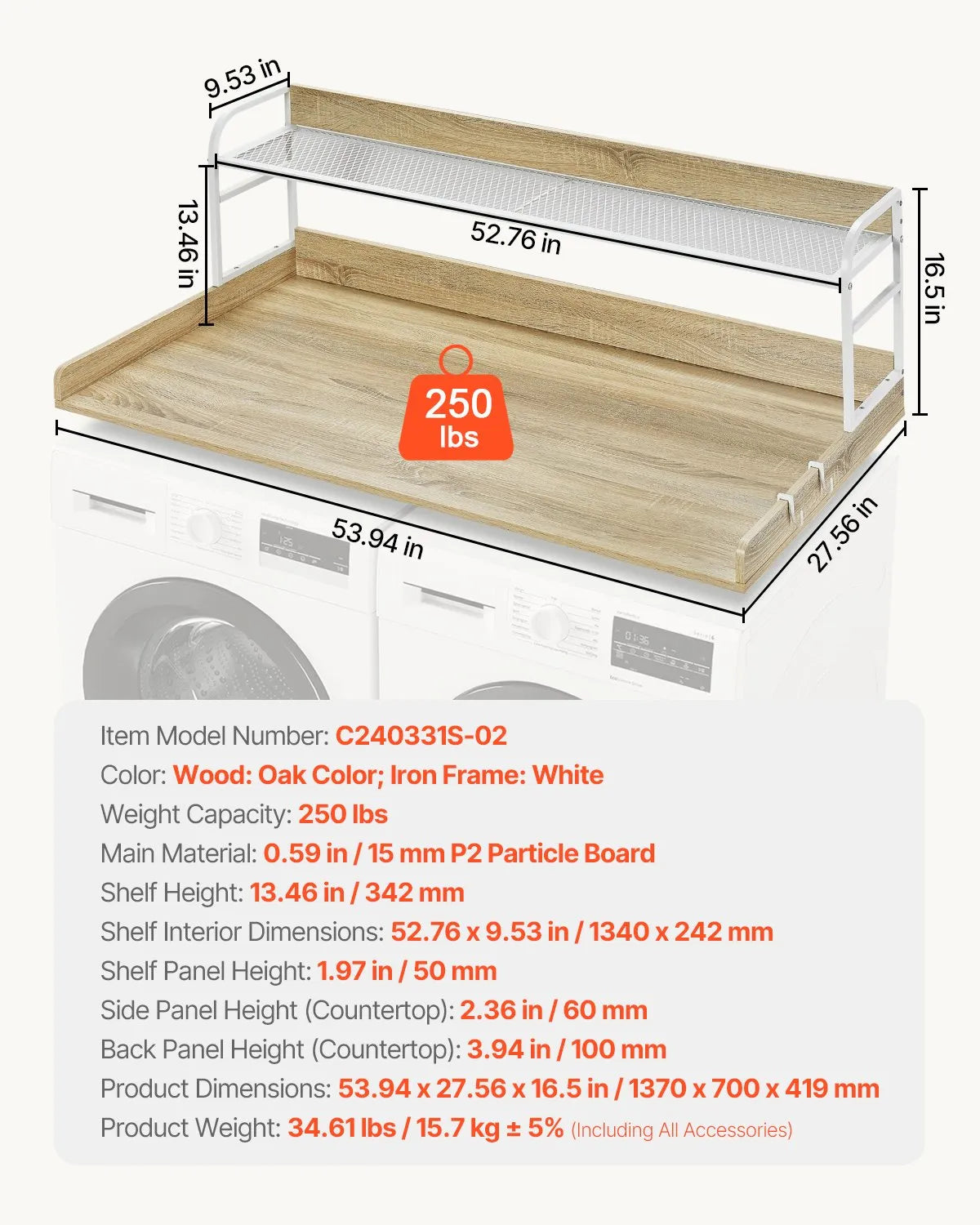 VEVOR Washer Dryer Countertop with Shelf 54