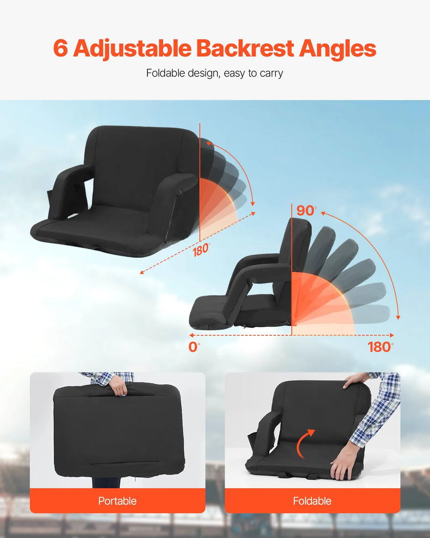 VEVOR Stadium Seat with Back Support, Wide Bleacher Seat Backs, Folding Padded Cushion Stadium Chair, Portable Reclining Chairs with Hook Pocket Cupholder, Ideal for Sport Event Beach Concert (2 Set)