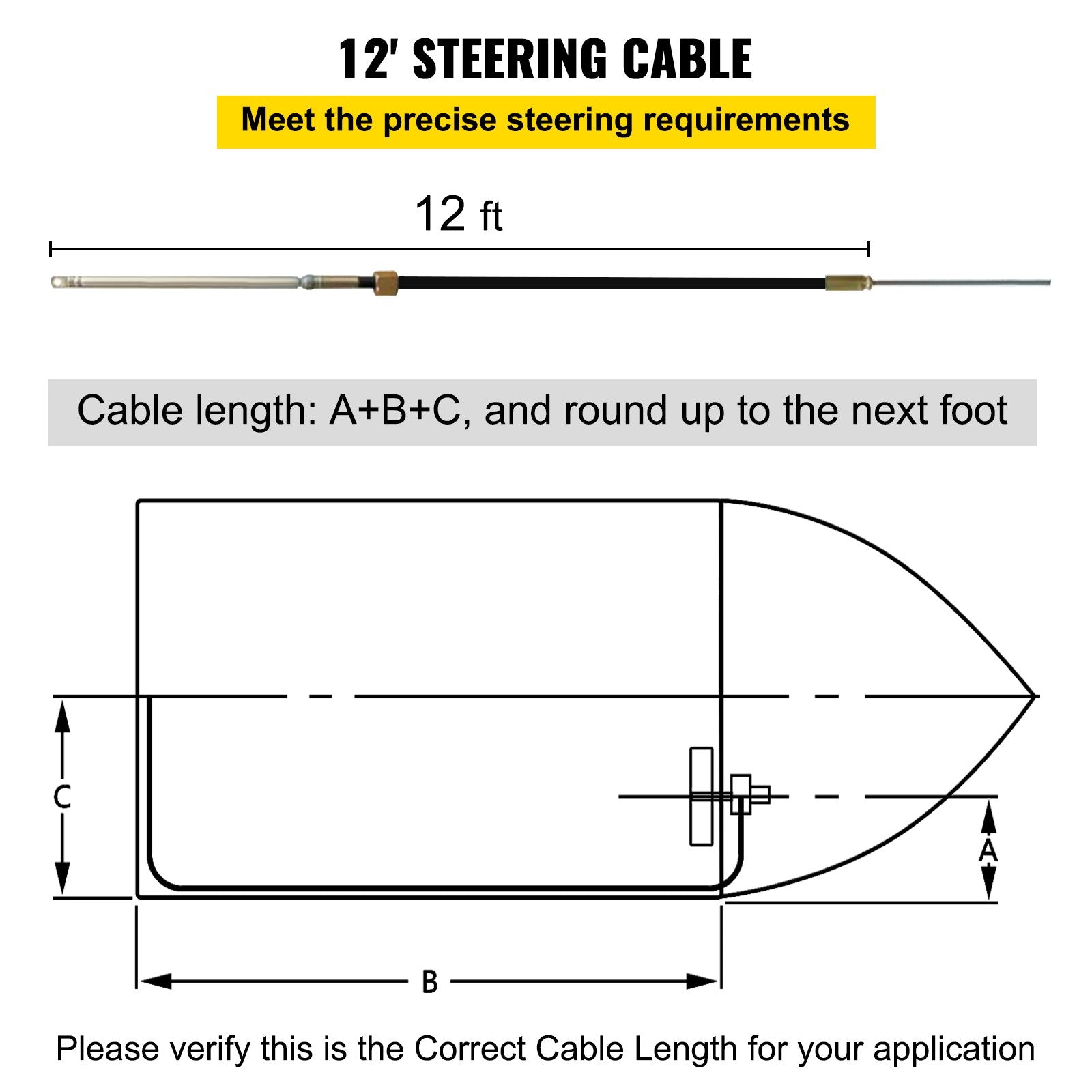 VEVOR Outboard Steering System 12' Outboard Steering System with 13