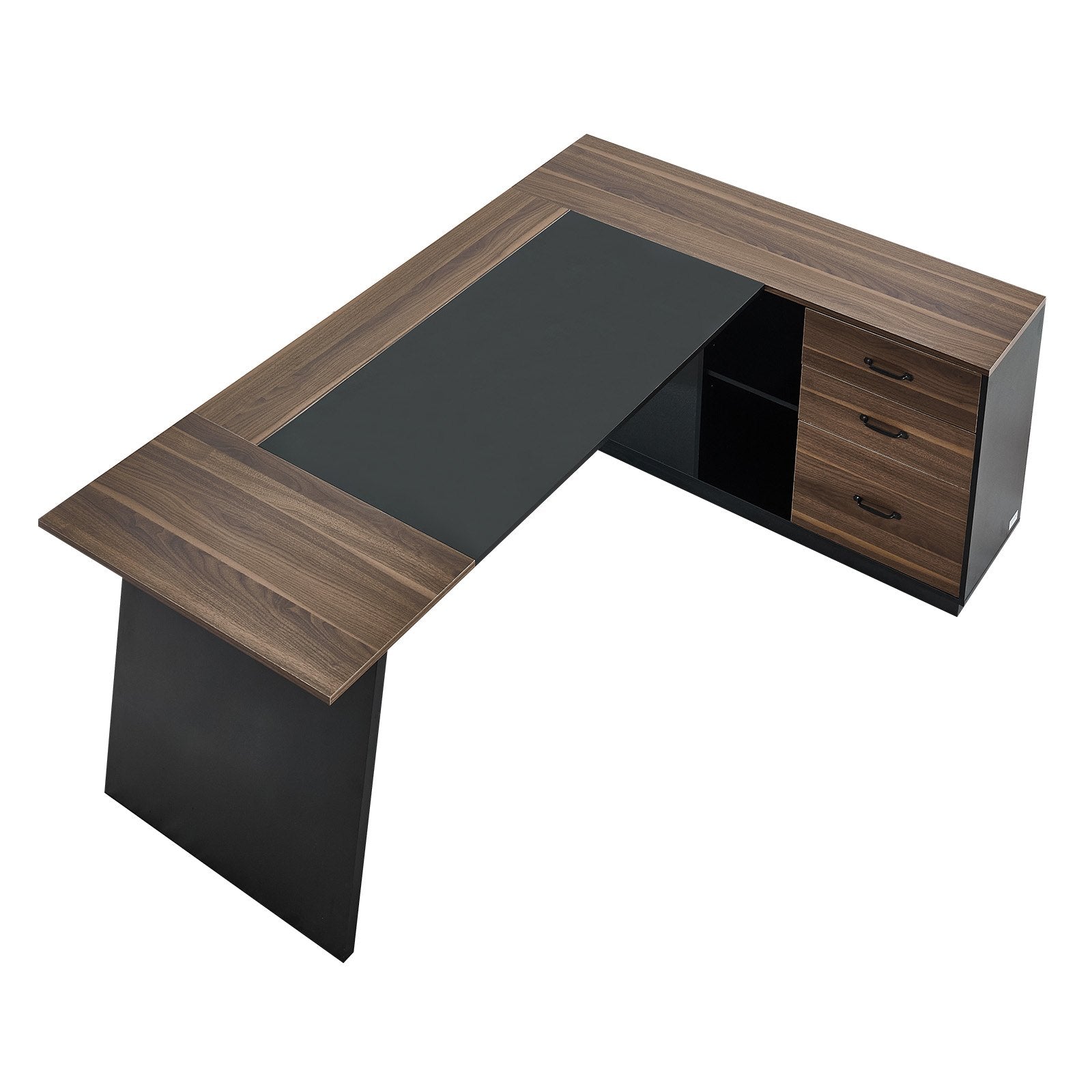 L Shaped Executive Office Desk with Drawers Storage Cabinet Heavy Duty Modern Computer Workstation Brown Black