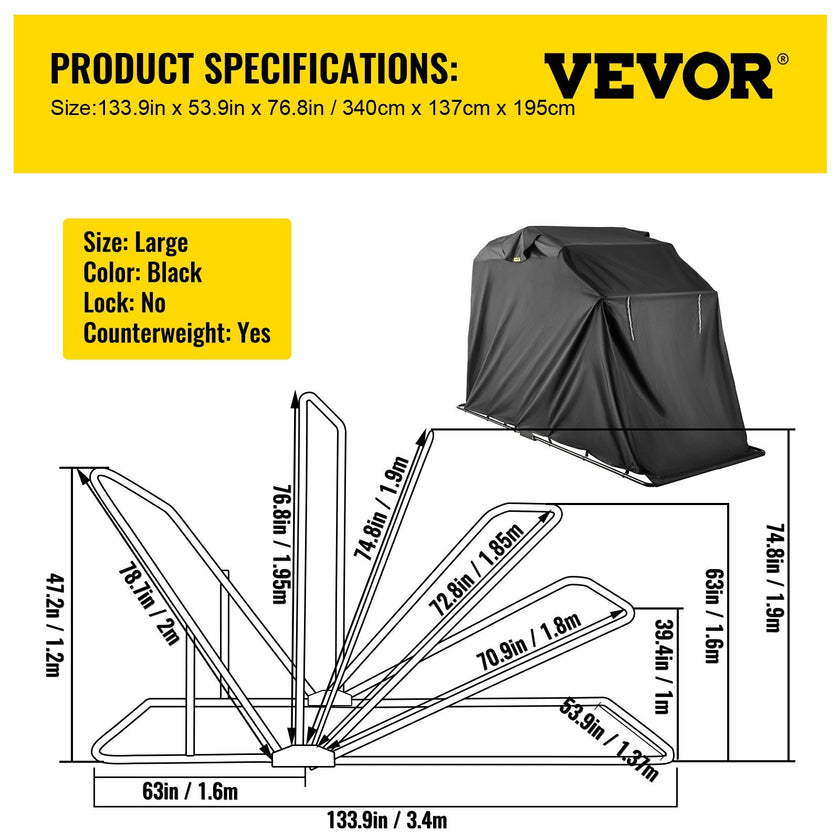 VEVOR Motorcycle Cover 600D Motorcycle Tent Oxford Material Motorcycle Shed Anti-UV,132