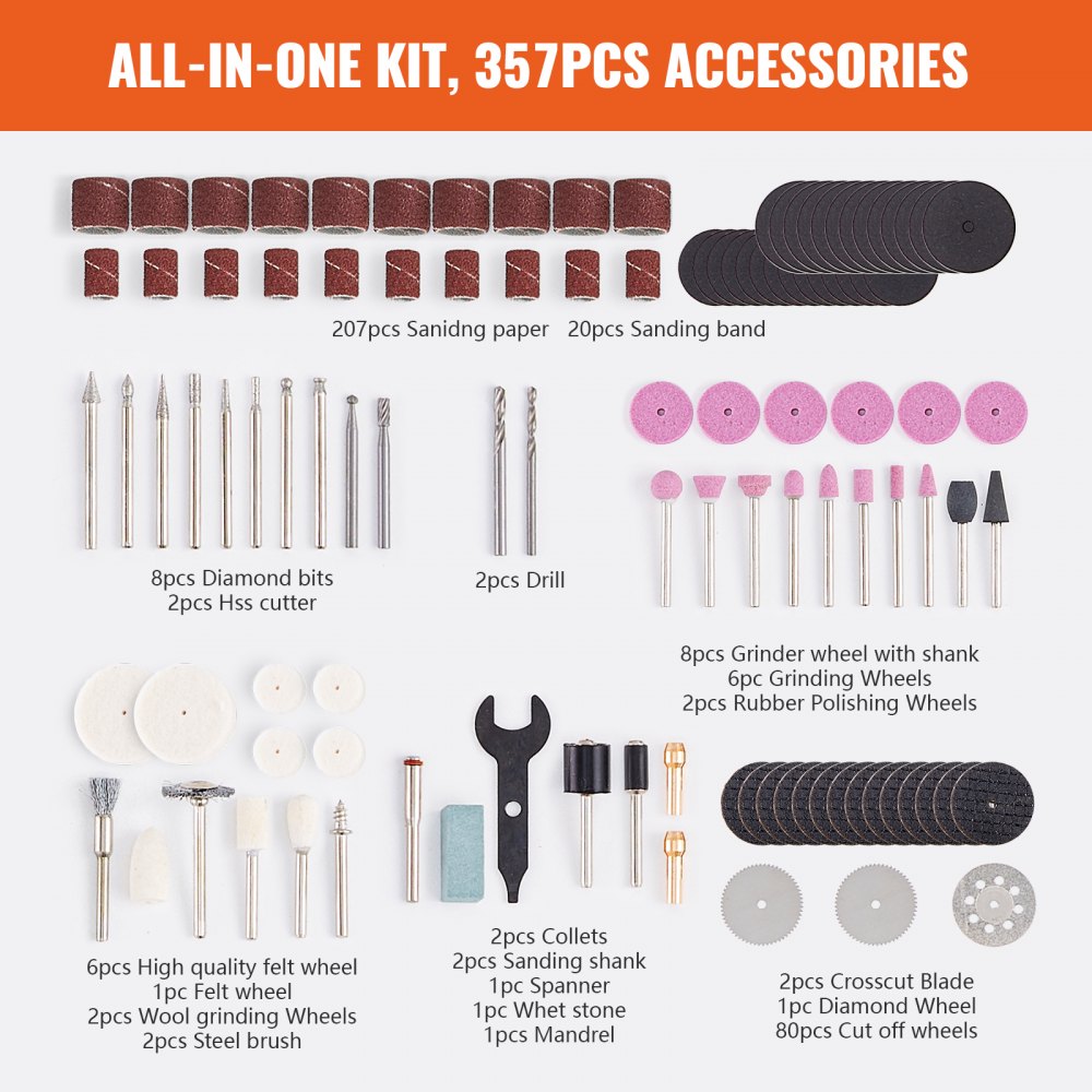 VEVOR Rotary Tool Accessories Kit 357PCS, 1/8