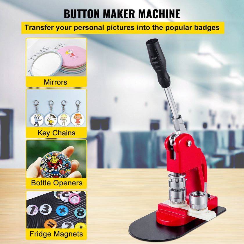 VEVOR Button Badge Maker Machine 25mm - (1 in) DIY Pin Button Maker Machine with 1000 Pcs Button Parts & Circle Cutter Installation-Free Button Press Kit for Idol, JK, School,Kids