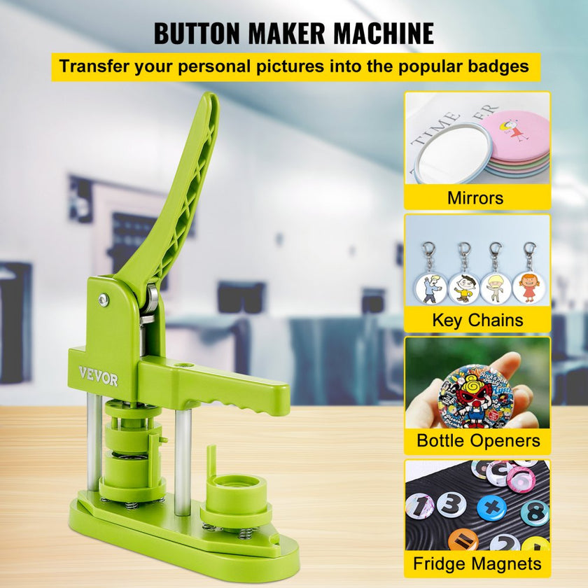 VEVOR Installation-Free Button Maker Machine 25mm (1 inch) with 500pcs Button Parts Badge Press Machine,DIY Pin Button Maker Machine with Circle Cutter