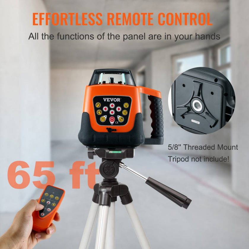 VEVOR Laser Level, 1650ft, 360 Degree Self Leveling Red Cross Line Laser, 5 Rotation Speeds & 4 Scanning Angles Adjustment, IP66 Waterproof Remote Control Manual Self-leveling Mode, Battery Included