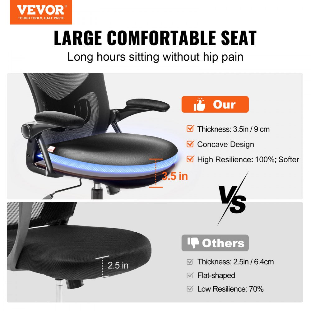 VEVOR Office Chair with Adjustable Lumbar Support, High Back Ergonomic Desk Chair with Adjustable Headrest, 2D Armrest, Ergonomic Office Chair Backrest, Computer Chair for Home Office