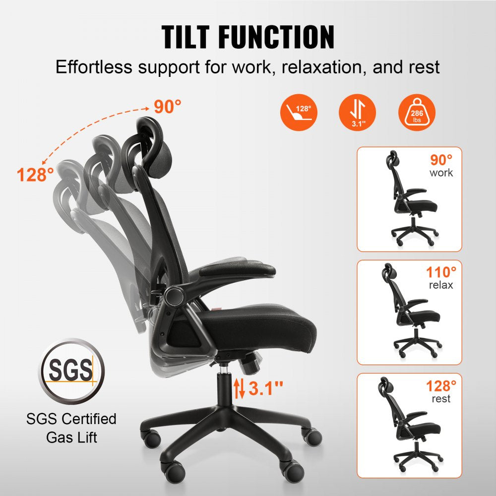 VEVOR Office Chair with Adjustable Lumbar Support, High Back Ergonomic Desk Chair with Adjustable Headrest, 2D Armrest, Ergonomic Office Chair Backrest, Computer Chair for Home Office