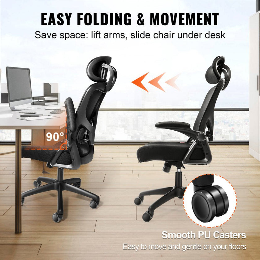 VEVOR Office Chair with Adjustable Lumbar Support, High Back Ergonomic Desk Chair with Adjustable Headrest, 2D Armrest, Ergonomic Office Chair Backrest, Computer Chair for Home Office