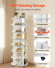 VEVOR 7 Tiers Rotating Shoe Rack Tower with Wheels, Movable 360° Spinning Carousel Display, Lazy Susan Organizer Closet Shelf for Living Room, Entryway, White