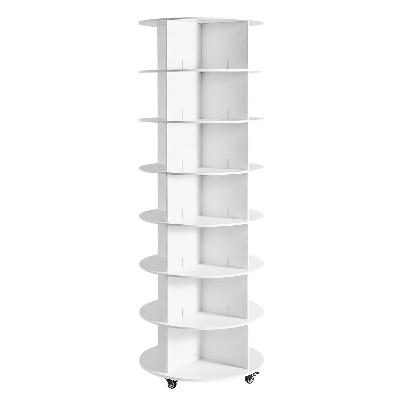 VEVOR 7 Tiers Rotating Shoe Rack Tower with Wheels, Movable 360° Spinning Carousel Display, Lazy Susan Organizer Closet Shelf for Living Room, Entryway, White