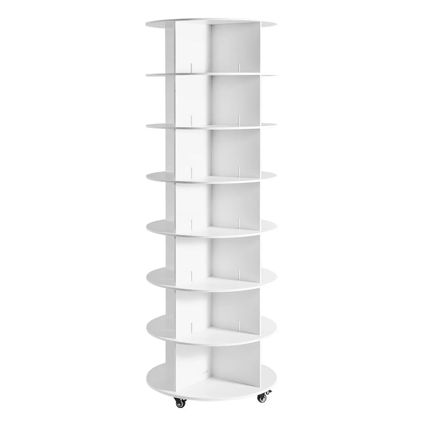 VEVOR 7 Tiers Rotating Shoe Rack Tower with Wheels, Movable 360° Spinning Carousel Display, Lazy Susan Organizer Closet Shelf for Living Room, Entryway, White