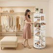 VEVOR 7 Tier Rotating Shoe Rack Tower with Adjustable Shelves, Movable 360° Spinning Carousel Display with Wheels, Lazy Susan Organizer Closet for Bedroom, Living Room, Entryway, Closet, White