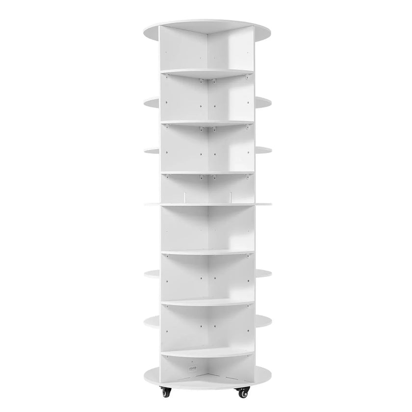 VEVOR 7 Tier Rotating Shoe Rack Tower with Adjustable Shelves, Movable 360° Spinning Carousel Display with Wheels, Lazy Susan Organizer Closet for Bedroom, Living Room, Entryway, Closet, White