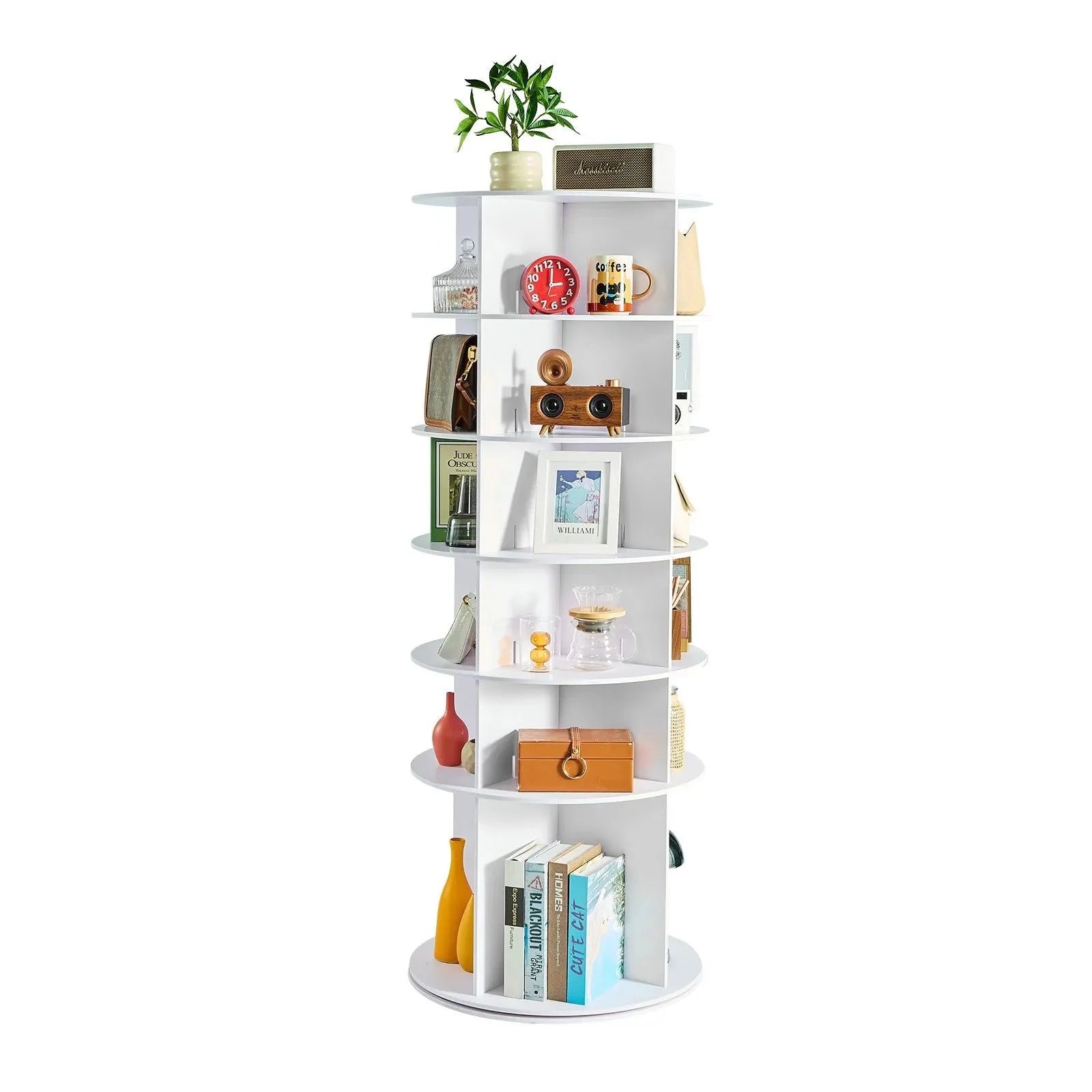 VEVOR 6 Tiers Rotating Shoe Rack Tower, 360° Spinning Shoe Rack, Revolving Storage Round Carousel Display, Freestanding Lazy Susan Organizer Display for Bedroom, Living Room, Entryway, Closet, White