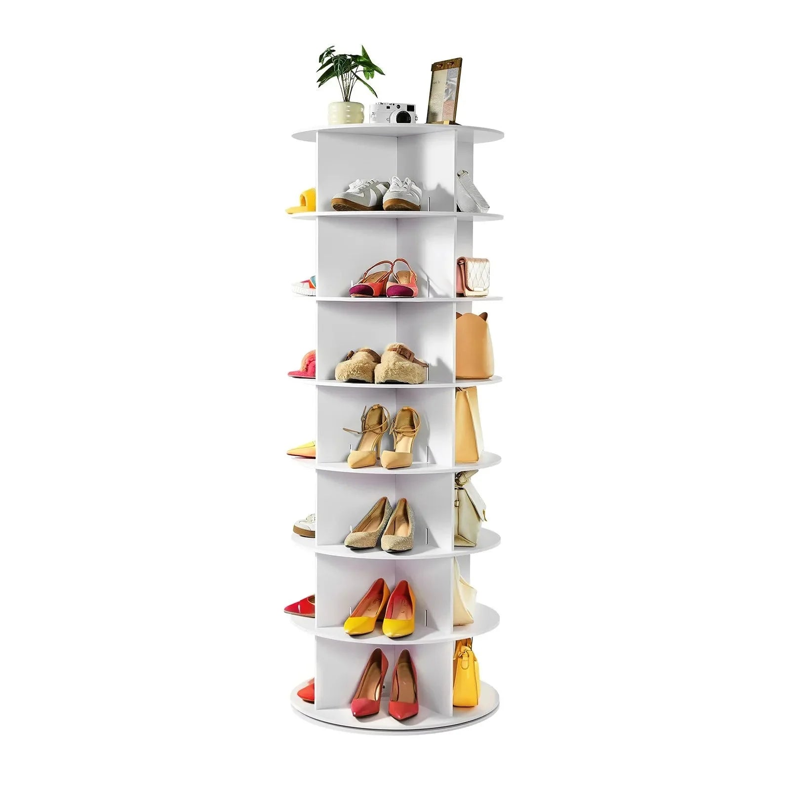VEVOR 7 Tiers Rotating Shoe Rack Tower, 360° Spinning Shoe Rack, Revolving Storage Round Carousel Display, Freestanding Lazy Susan Organizer Display for Bedroom, Living Room, Entryway, Closet, White