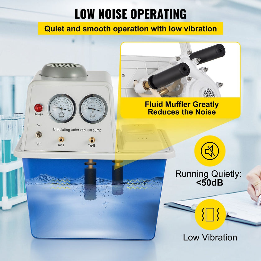 VEVOR Lab Multi-Purpose Water Circulating Vacuum Pump,15L, with 2 Off-Gas Taps,Stainless Vacuum Pump 180W 110V,Anti-Corrosion Pump Lab Chemistry Equipment