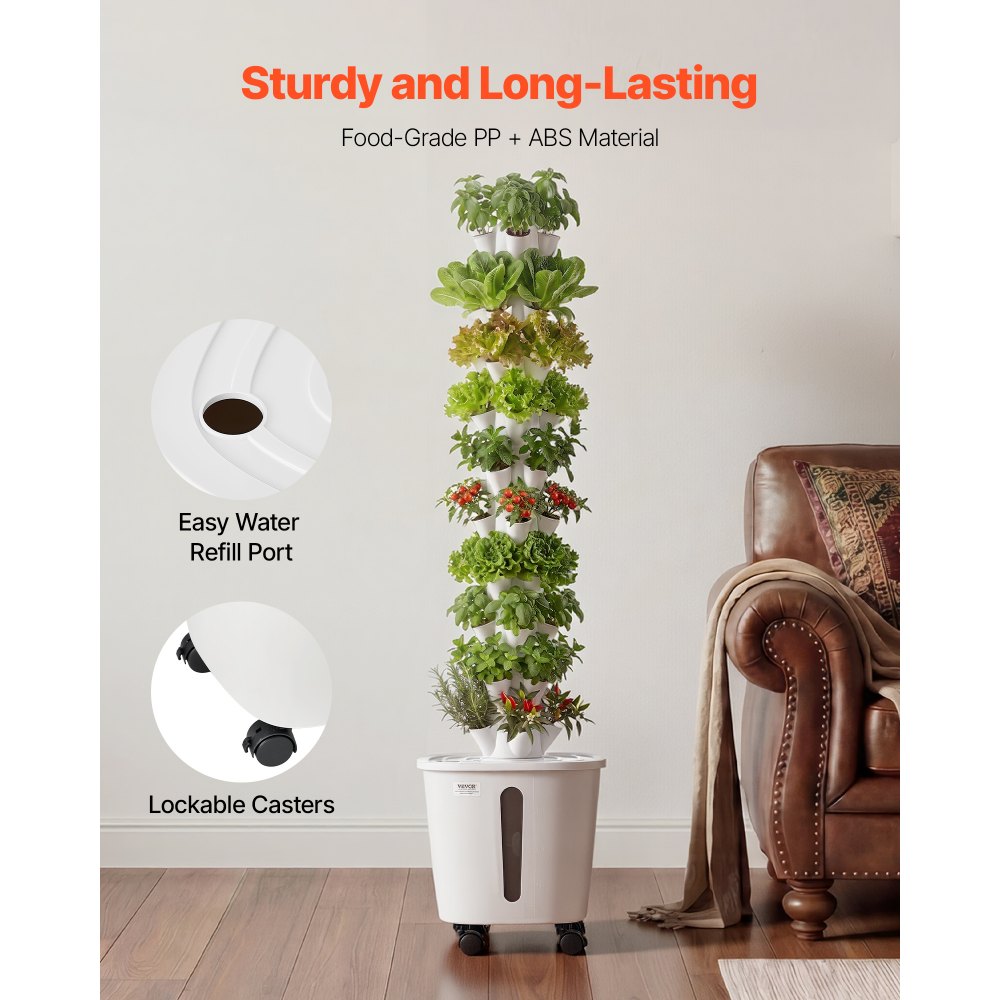 50-Pod Hydroponic Tower Garden with App Control, 10 Tiers & 20L Water Tank