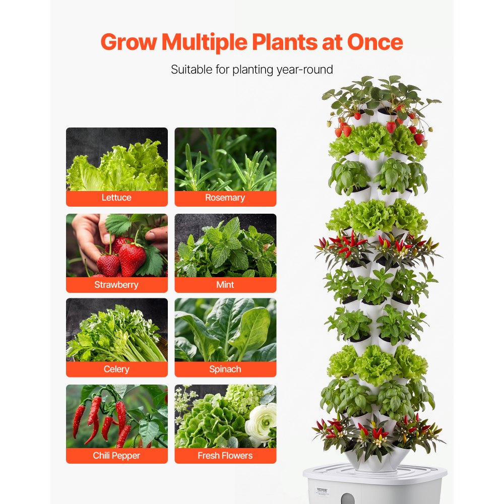 50-Pod Hydroponic Tower Garden with App Control, 10 Tiers & 20L Water Tank