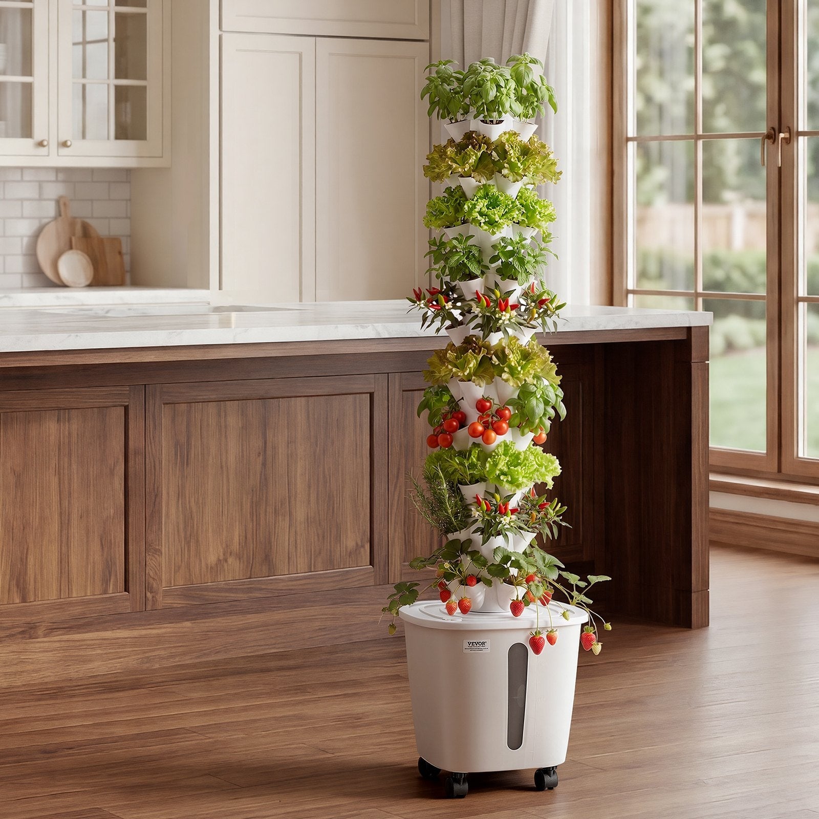 50-Pod Hydroponic Tower Garden with App Control, 10 Tiers & 20L Water Tank