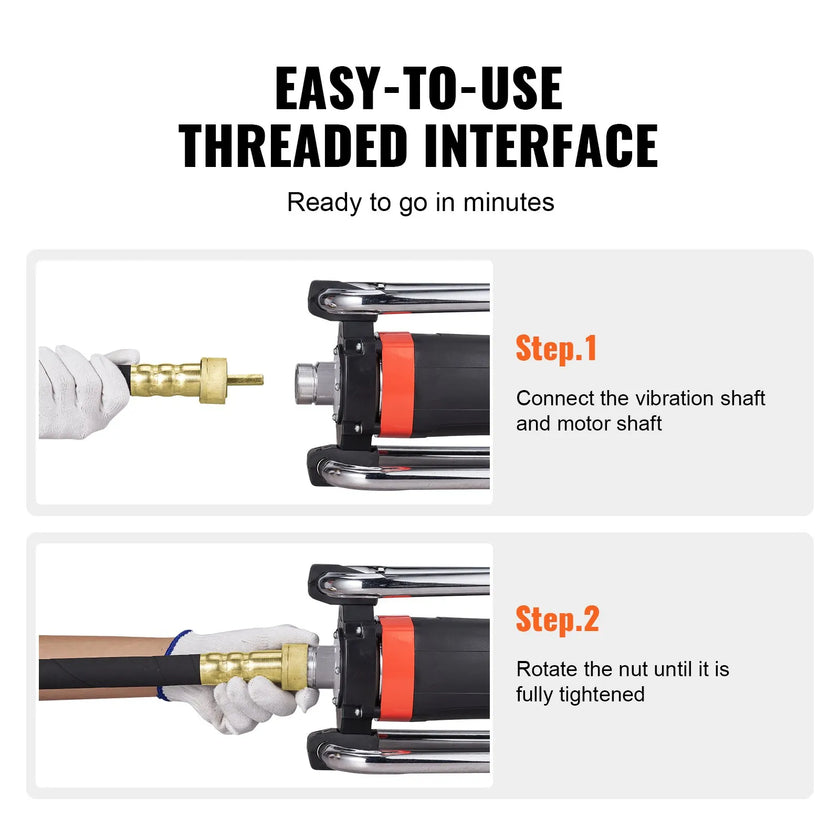 VEVOR Electric Concrete Vibrator, 1500W 16000 VPM, 2HP Copper Motor Handheld Concrete Vibrating Tool, Portable Pencil Cement Vibrator with Shaft of 14.75ft / 4.5m, Remove Air Bubble and Level Concrete