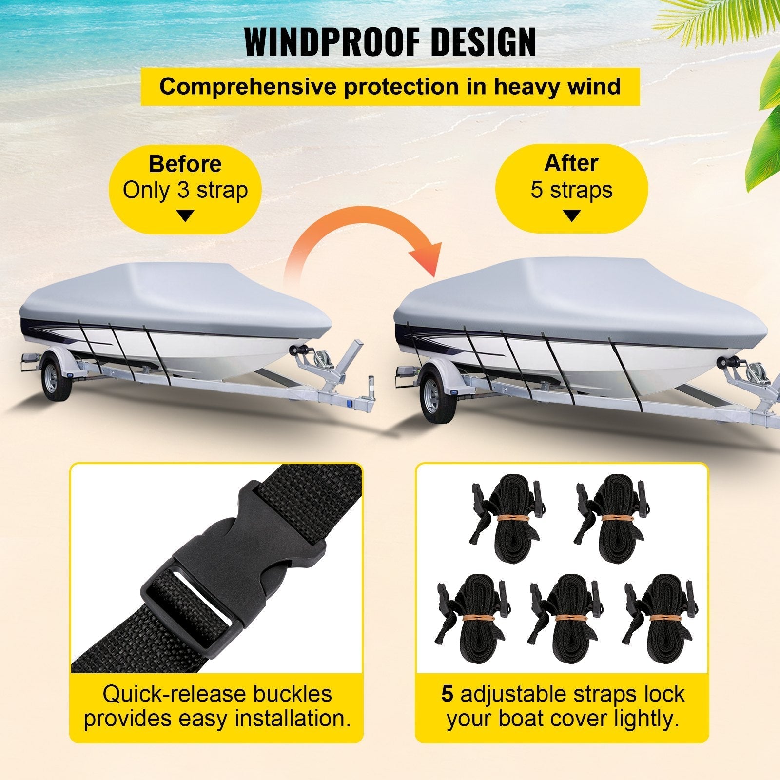 VEVOR Waterproof Boat Cover, 17'-19' Trailerable Boat Cover, Beam Width up to 102