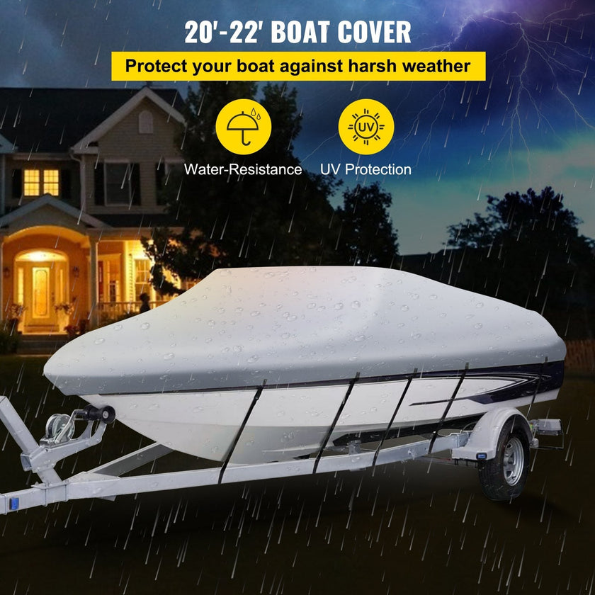 VEVOR Waterproof Boat Cover, 20'-22' Trailerable Boat Cover, Beam Width up to 106