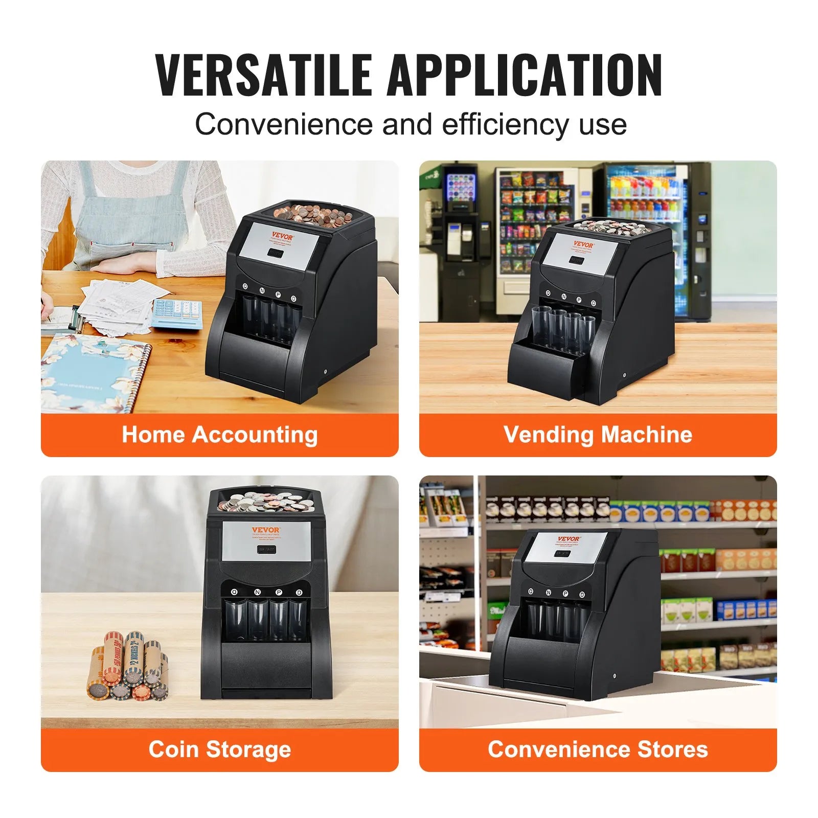 VEVOR USD Coin Sorter, Coin Sorter Machine for USD Coin 1￠ 5￠ 10￠ 25￠ , Sorts up to 230 Coins/min, Coin Sorter and Wrapper Machine Holds 200 Coins Included 4 Coin Tubes, Black
