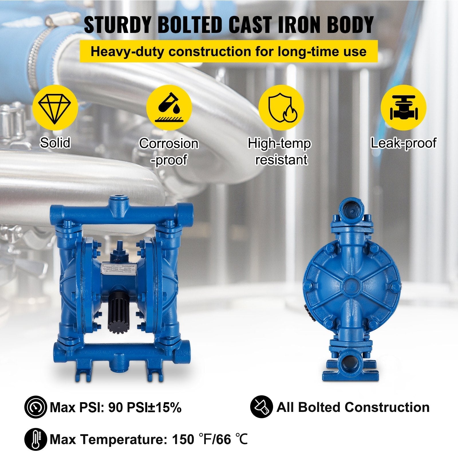 VEVOR Air-Operated Double Diaphragm Pump, 1/2