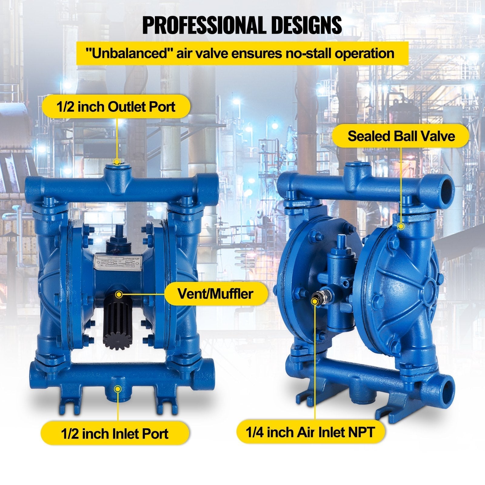 VEVOR Air-Operated Double Diaphragm Pump, 1/2